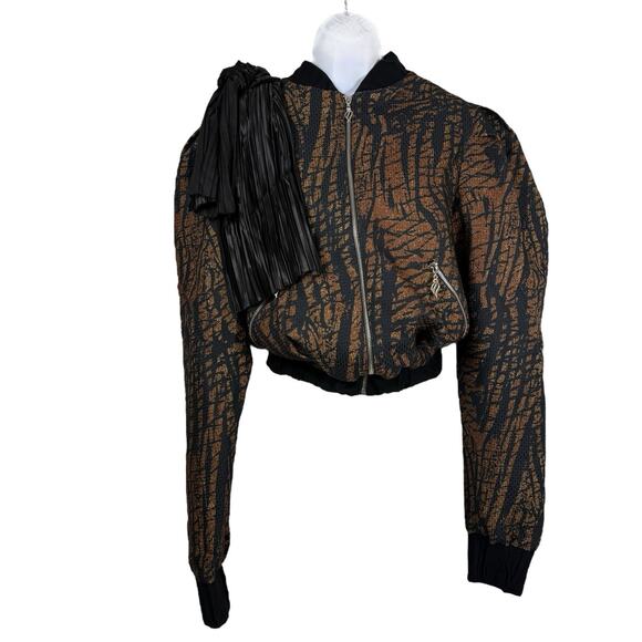 Tuba Ergin Jacket Womens Extra Small Brown Black Indie Bomber Jacket Designer - Picture 2 of 16